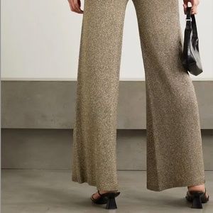 STAUD Daisy Metallic Stretch-Knit Wide-Leg Pants - S